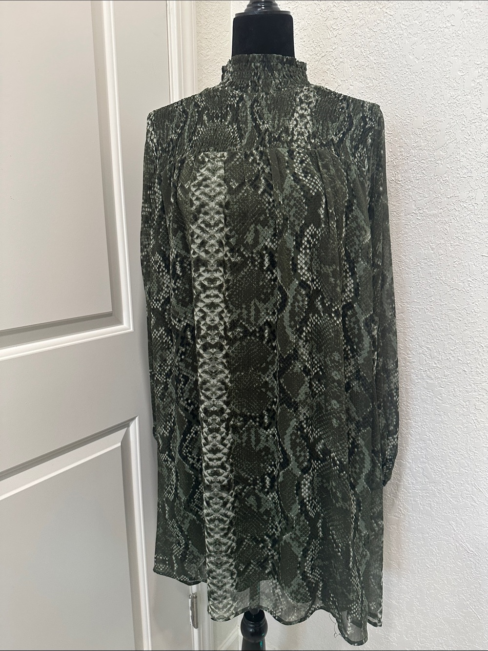 H&M Olive Green Snake Print Mini Dress